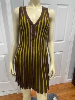 Zar Brown and Olive Striped V-Neck Knit Dress/ Size Large
